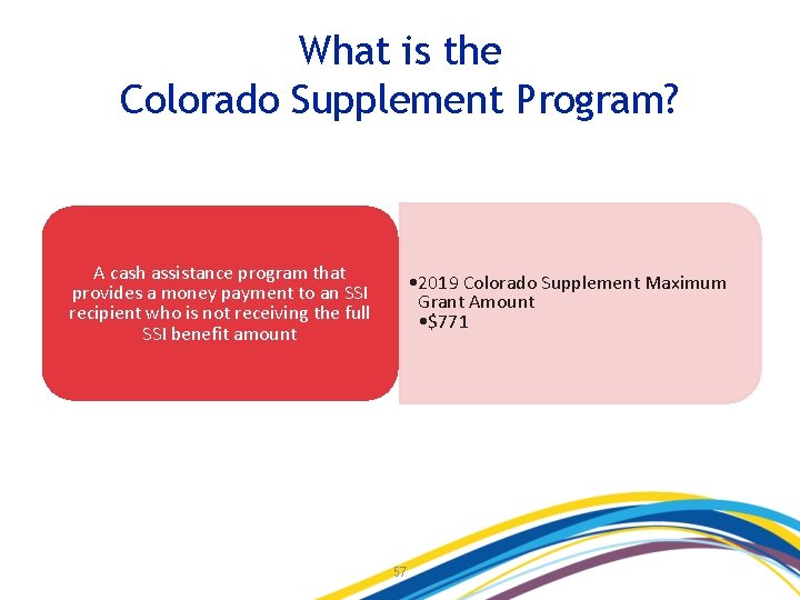 What is the Colorado Supplement Program? A cash assistance program that provides a money