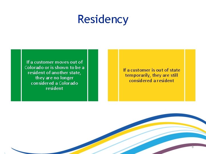 Residency If a customer moves out of Colorado or is shown to be a