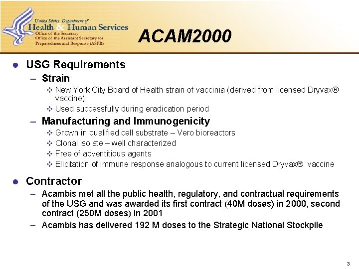 ACAM 2000 l USG Requirements – Strain v New York City Board of Health