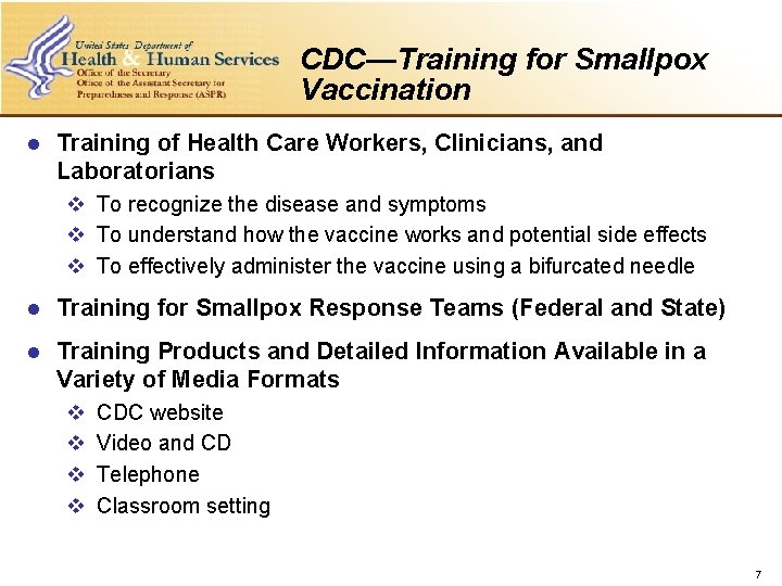 CDC—Training for Smallpox Vaccination l Training of Health Care Workers, Clinicians, and Laboratorians v