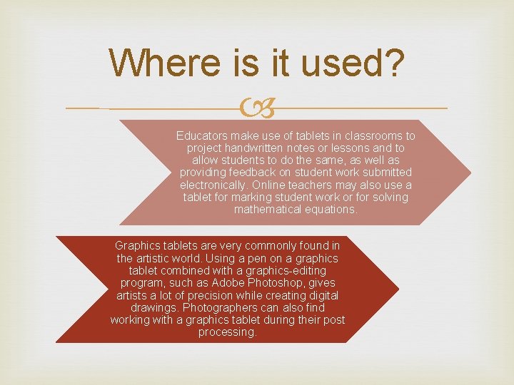 Where is it used? Educators make use of tablets in classrooms to project handwritten Where is it used? Educators make use of tablets in classrooms to project handwritten