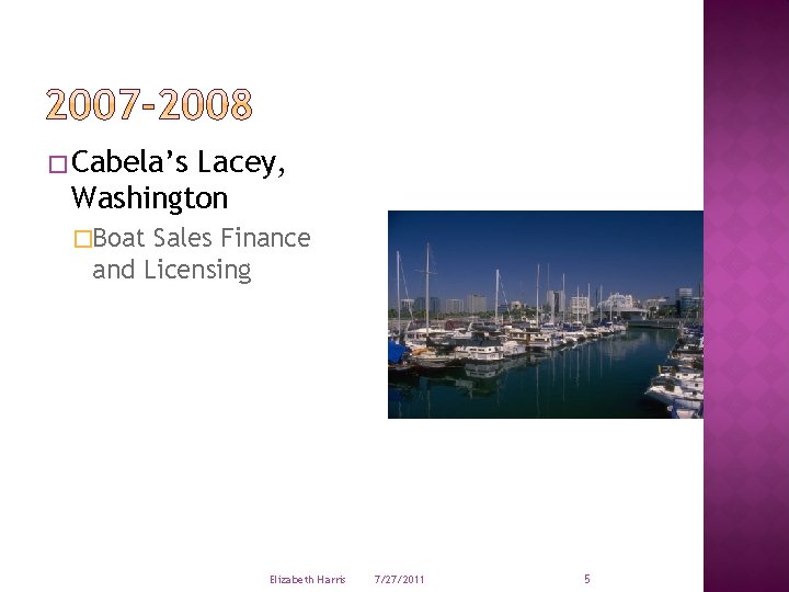 Elizabeth Harris Work History and Future 1999 2003