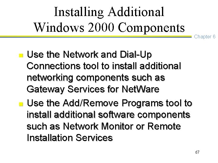 Installing Additional Windows 2000 Components n n Chapter 6 Use the Network and Dial-Up
