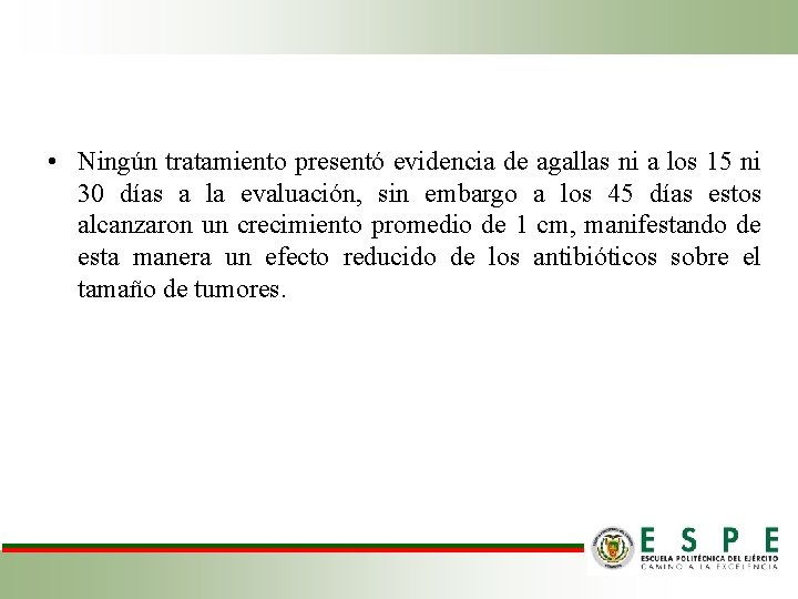  • Ningún tratamiento presentó evidencia de agallas ni a los 15 ni 30