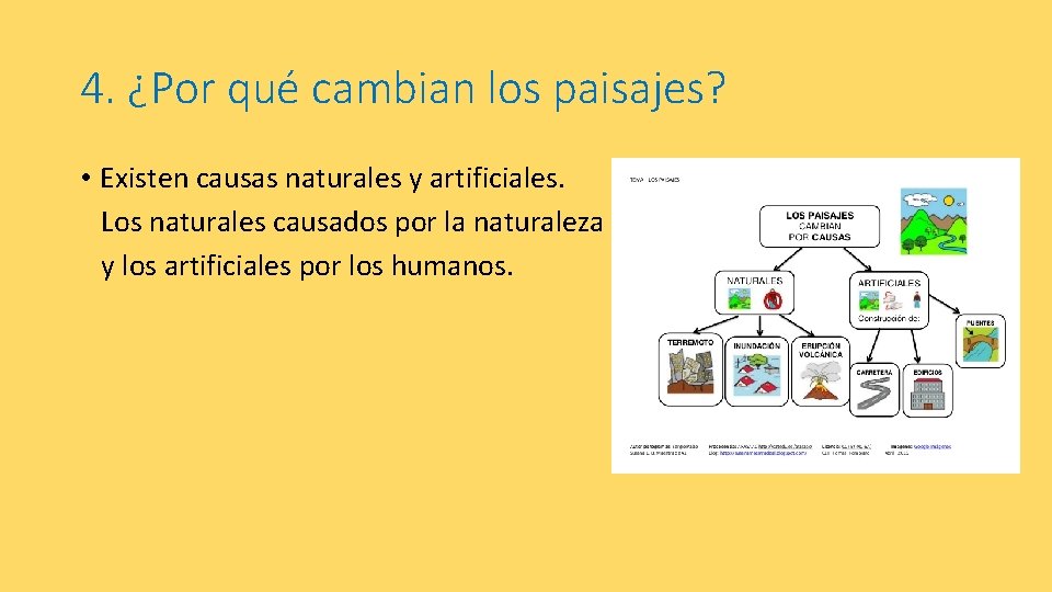 4. ¿Por qué cambian los paisajes? • Existen causas naturales y artificiales. Los naturales