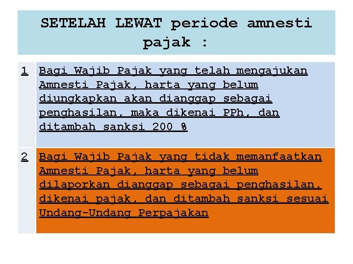 SETELAH LEWAT periode amnesti pajak : 1 Bagi Wajib Pajak yang telah mengajukan Amnesti