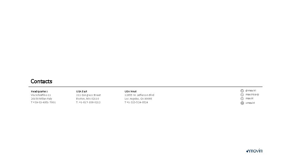 Contacts Headquarters Via Schiaffino 11 20158 Milan Italy T +39 -02 -4951 -7001 USA