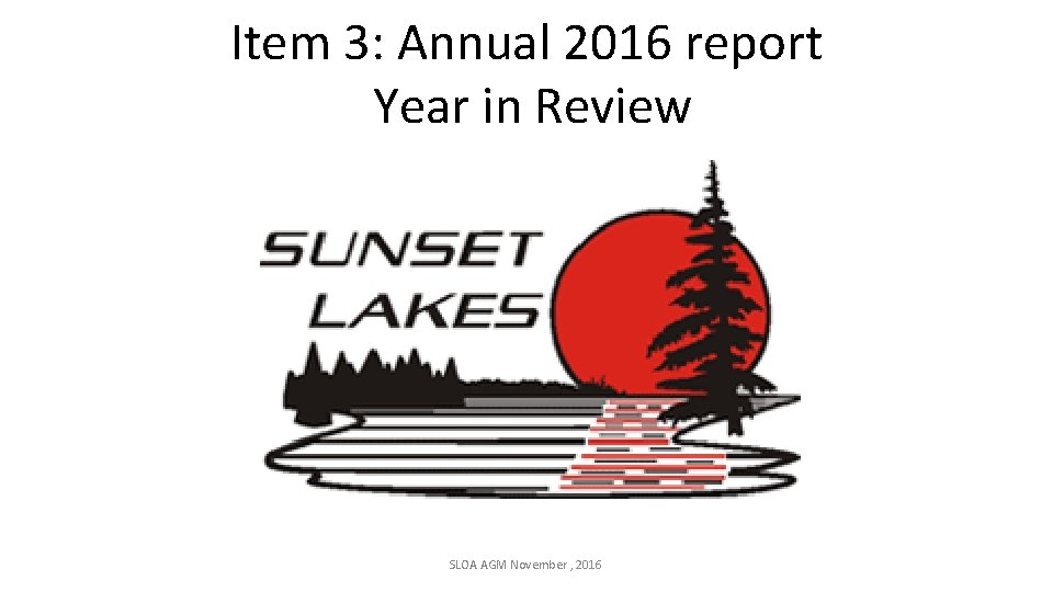 Item 3: Annual 2016 report Year in Review SLOA AGM November , 2016 