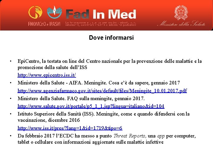 Dove informarsi • • • Epi. Centro, la testata on line del Centro nazionale