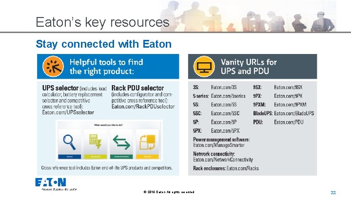 Eaton’s key resources Stay connected with Eaton © 2019 Eaton. All rights reserved. .