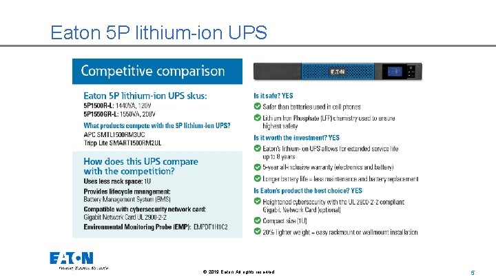 Eaton 5 P lithium-ion UPS © 2019 Eaton. All rights reserved. . 5 