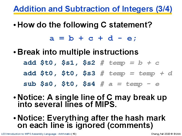 Addition and Subtraction of Integers (3/4) • How do the following C statement? a Addition and Subtraction of Integers (3/4) • How do the following C statement? a