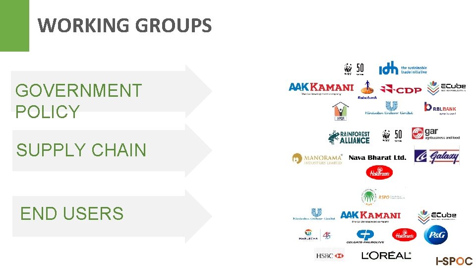 WORKING GROUPS GOVERNMENT POLICY SUPPLY CHAIN END USERS 