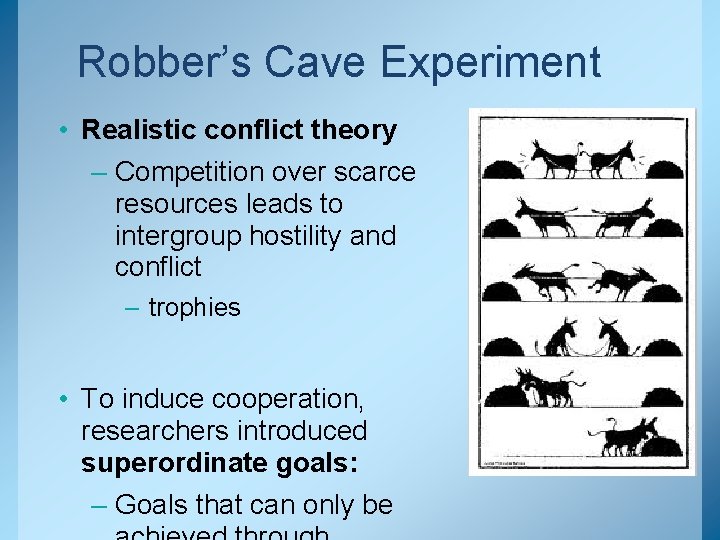 Robber’s Cave Experiment • Realistic conflict theory – Competition over scarce resources leads to