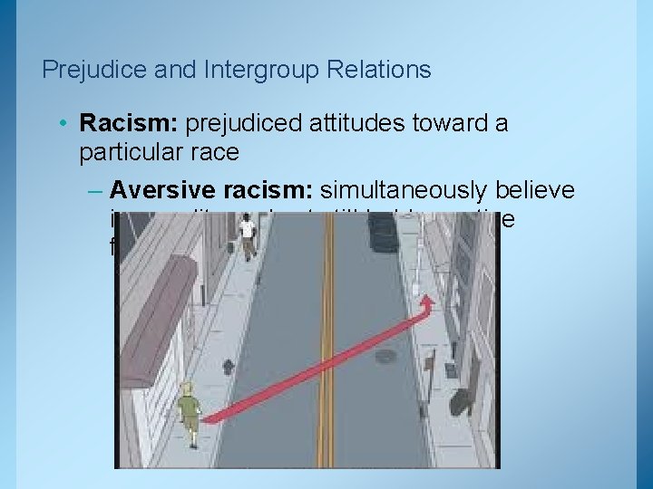 Prejudice and Intergroup Relations • Racism: prejudiced attitudes toward a particular race – Aversive