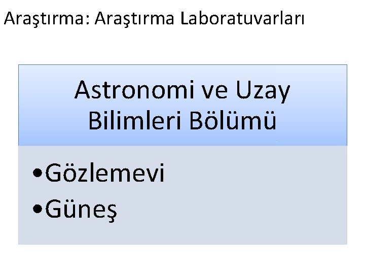 Araştırma: Araştırma Laboratuvarları Astronomi ve Uzay Bilimleri Bölümü • Gözlemevi • Güneş 