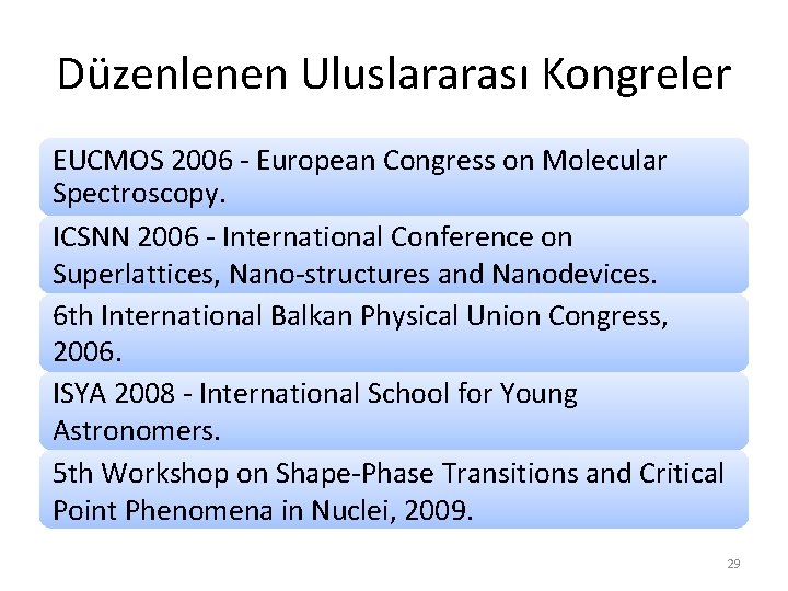 Düzenlenen Uluslararası Kongreler EUCMOS 2006 - European Congress on Molecular Spectroscopy. ICSNN 2006 -