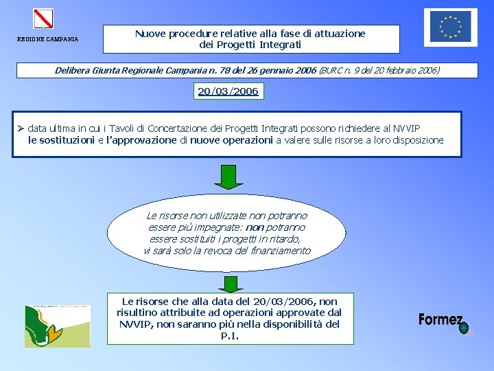 REGIONE CAMPANIA Nuove procedure relative alla fase di attuazione dei Progetti Integrati Delibera Giunta