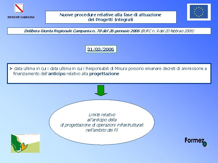 REGIONE CAMPANIA Nuove procedure relative alla fase di attuazione dei Progetti Integrati Delibera Giunta