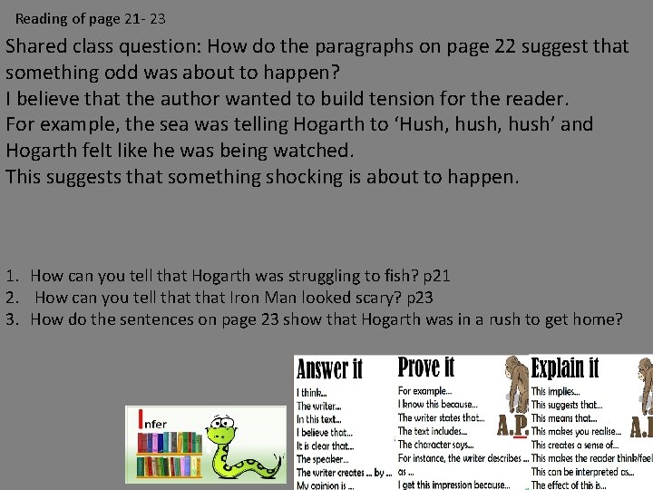 Reading of page 21 - 23 Shared class question: How do the paragraphs on