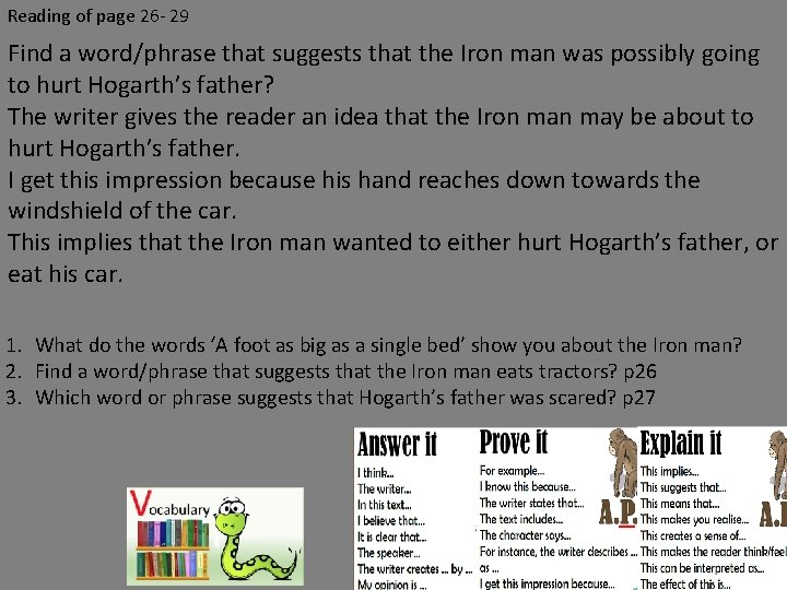 Reading of page 26 - 29 Find a word/phrase that suggests that the Iron