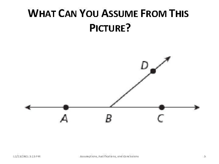 WHAT CAN YOU ASSUME FROM THIS PICTURE? 12/23/2021 5: 23 PM Assumptions, Justifications, and