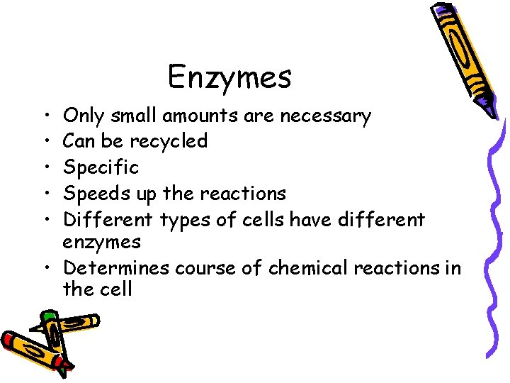 Enzymes • • • Only small amounts are necessary Can be recycled Specific Speeds
