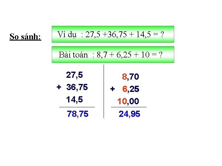 So sánh: Ví dụ : 27, 5 +36, 75 + 14, 5 = ?