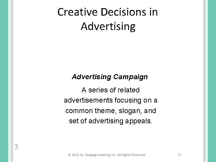 Creative Decisions in Advertising Campaign A series of related advertisements focusing on a common