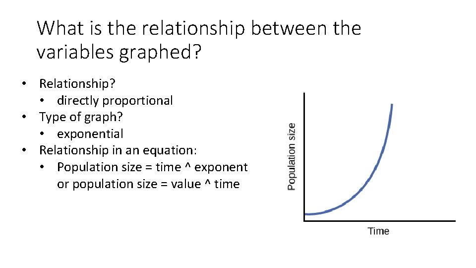 What is the relationship between the variables graphed? • Relationship? • directly proportional •