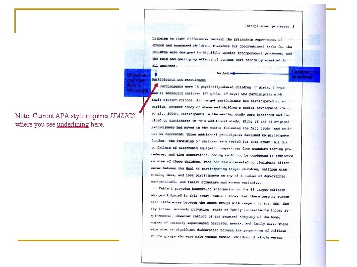 Note: Current APA style requires ITALICS where you see underlining here. Note: Current APA style requires ITALICS where you see underlining here.