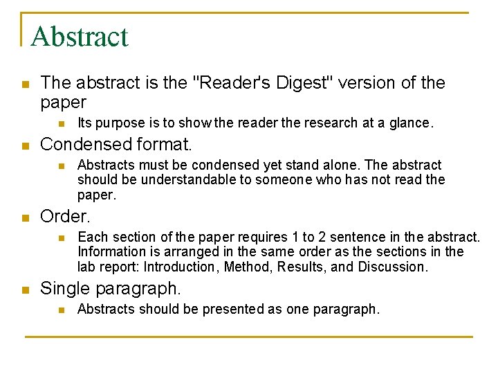 Abstract n The abstract is the "Reader's Digest" version of the paper n n Abstract n The abstract is the "Reader's Digest" version of the paper n n