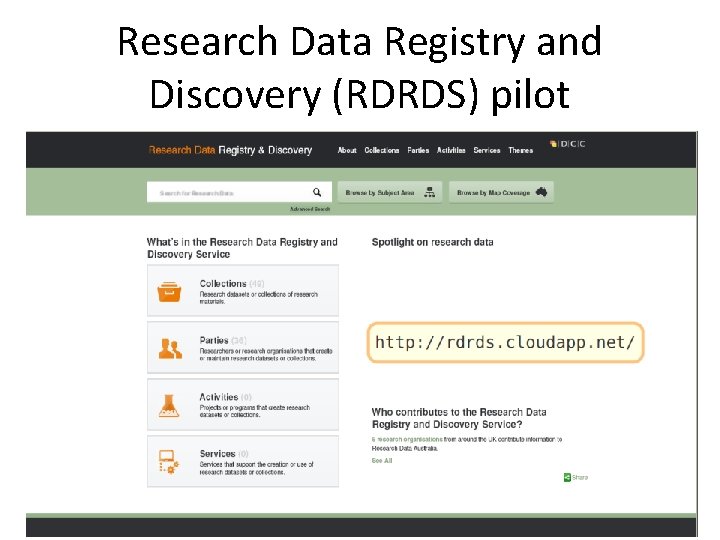 Research Data Registry and Discovery (RDRDS) pilot 