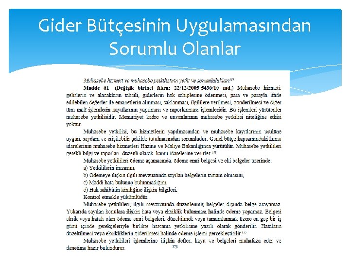 Gider Bütçesinin Uygulamasından Sorumlu Olanlar 25 