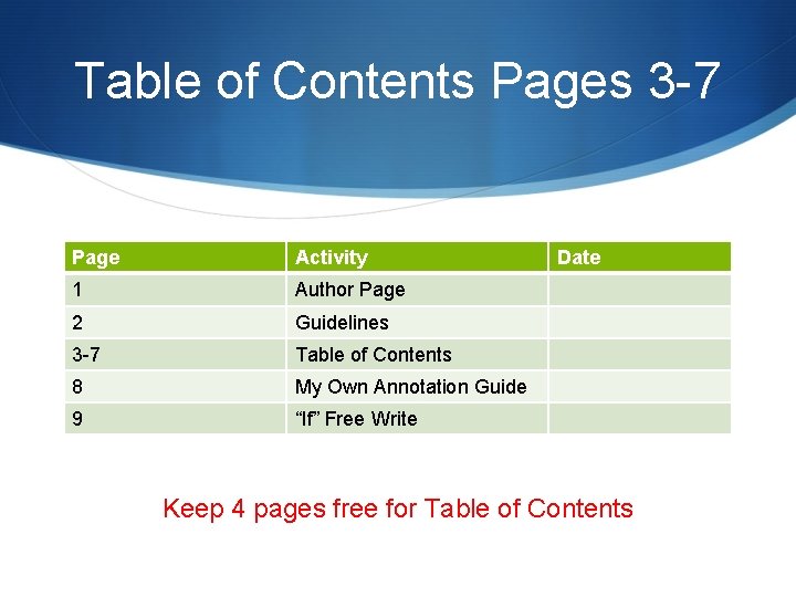 Table of Contents Pages 3 -7 Page Activity 1 Author Page 2 Guidelines 3
