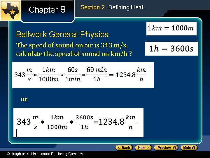 Chapter 9 Section 2 Defining Heat Bellwork General Physics The speed of sound on