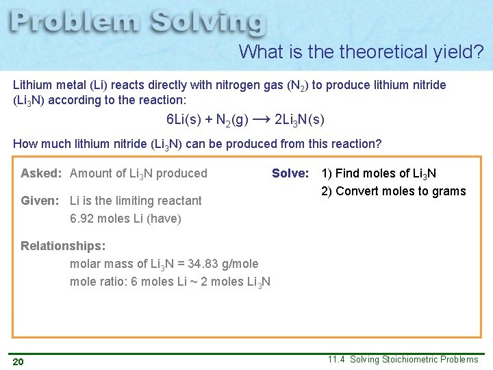 What is theoretical yield? Lithium metal (Li) reacts directly with nitrogen gas (N 2)