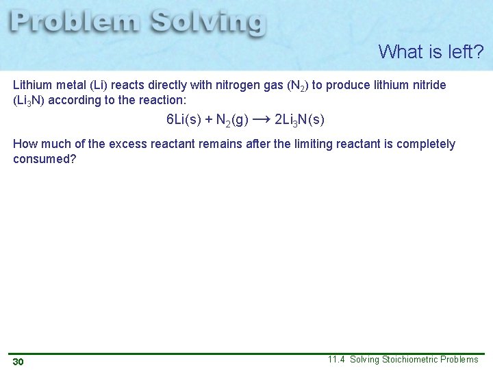What is left? Lithium metal (Li) reacts directly with nitrogen gas (N 2) to
