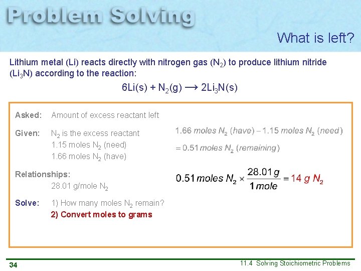 What is left? Lithium metal (Li) reacts directly with nitrogen gas (N 2) to