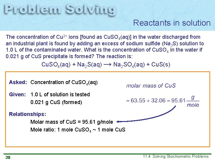 Reactants in solution The concentration of Cu 2+ ions [found as Cu. SO 4(aq)]