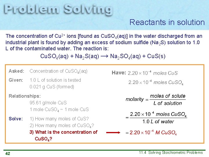 Reactants in solution The concentration of Cu 2+ ions [found as Cu. SO 4(aq)]