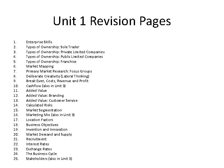 Unit 1 Revision Pages 1. 2. 3. 4. 5. 6. 7. 8. 9. 10.