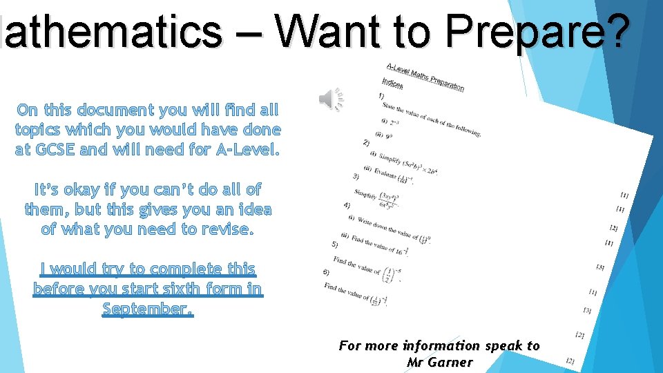 Mathematics – Want to Prepare? On this document you will find all topics which