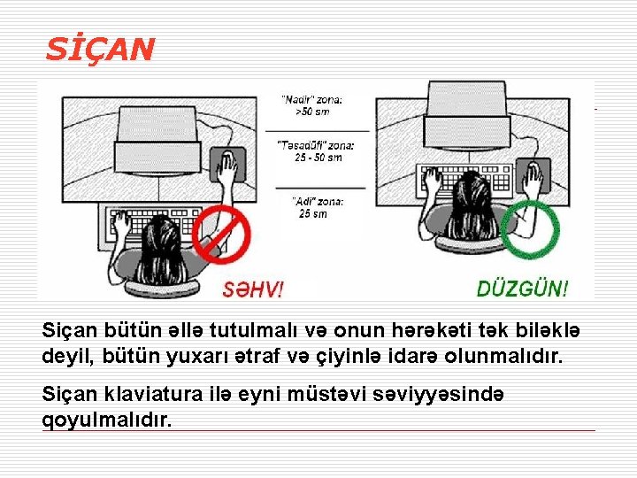 SİÇAN Siçan bütün əllə tutulmalı və onun hərəkəti tək biləklə deyil, bütün yuxarı ətraf