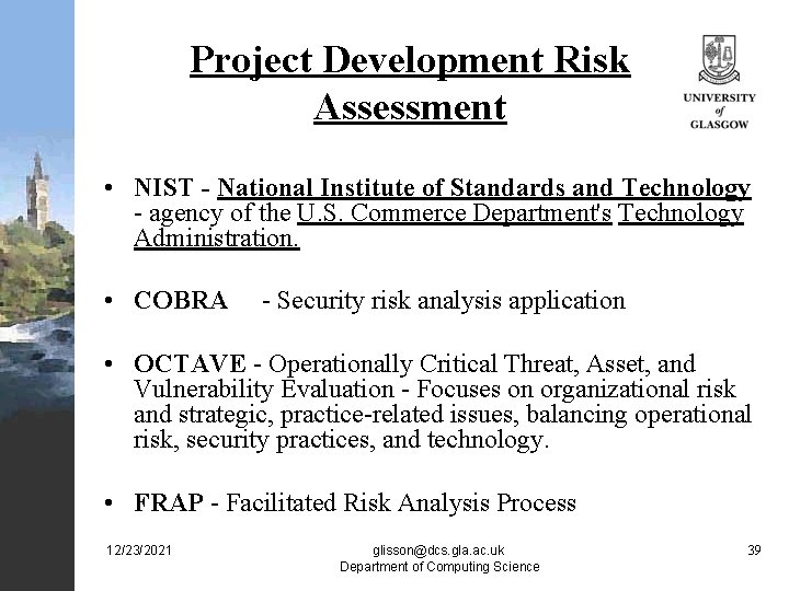 Project Development Risk Assessment • NIST - National Institute of Standards and Technology -