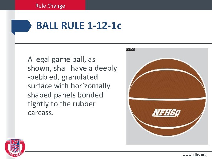 Rule Change BALL RULE 1 -12 -1 c A legal game ball, as shown,