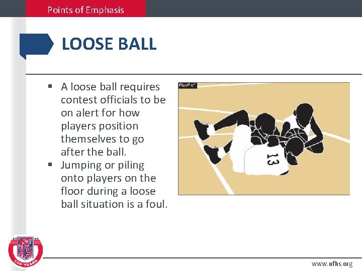 Points of Emphasis LOOSE BALL § A loose ball requires contest officials to be