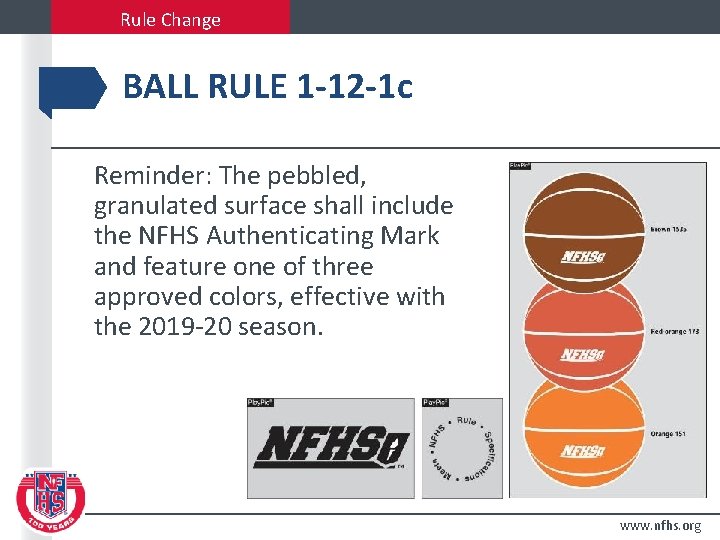 Rule Change BALL RULE 1 -12 -1 c Reminder: The pebbled, granulated surface shall