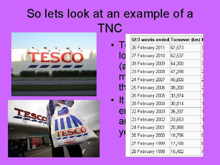 So lets look at an example of a TNC • Tesco is not just