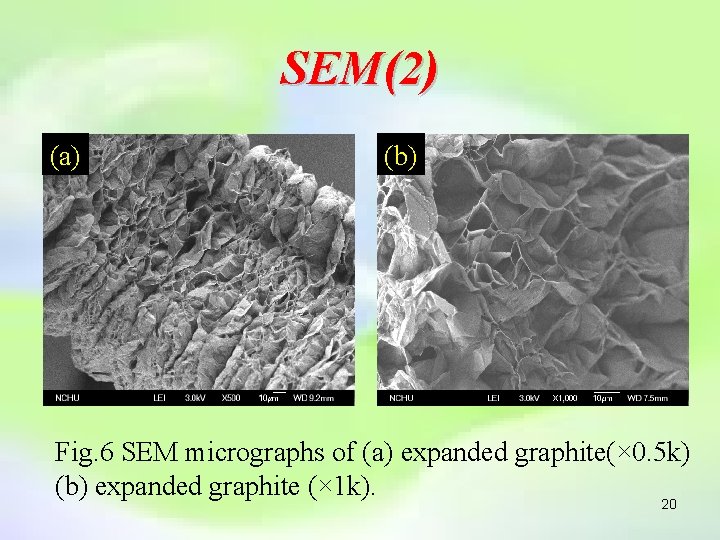 SEM(2) (a) (b) Fig. 6 SEM micrographs of (a) expanded graphite(× 0. 5 k)